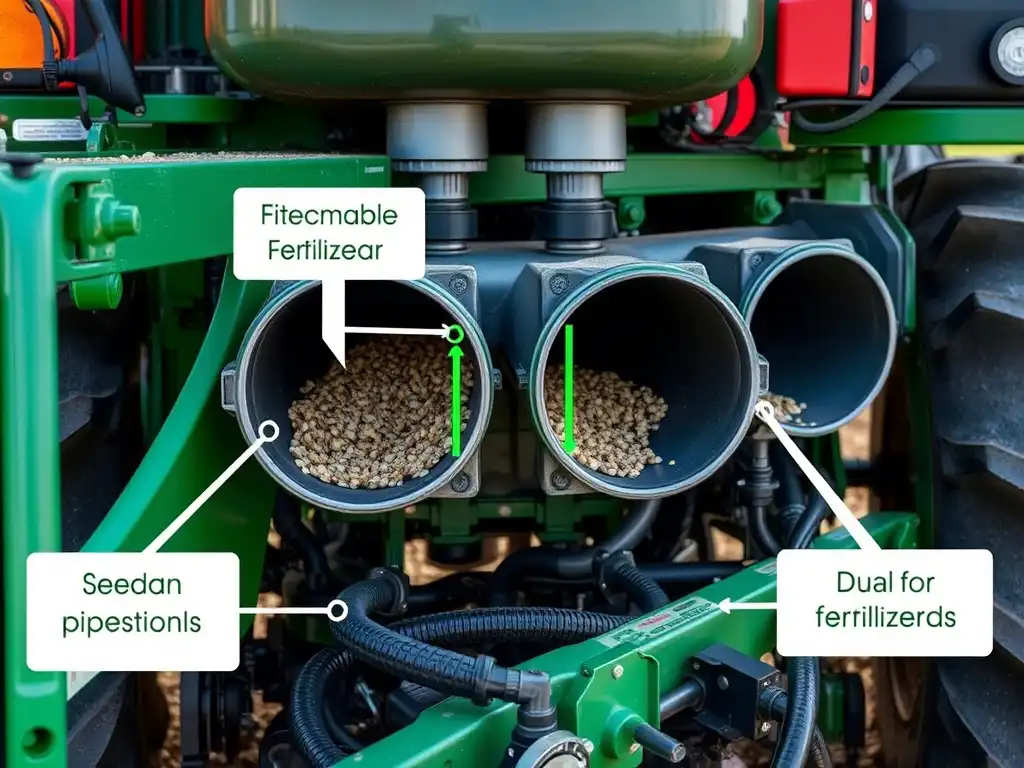 Inside the zero tillage machine: Seeds and fertilizers in perfect harmony.