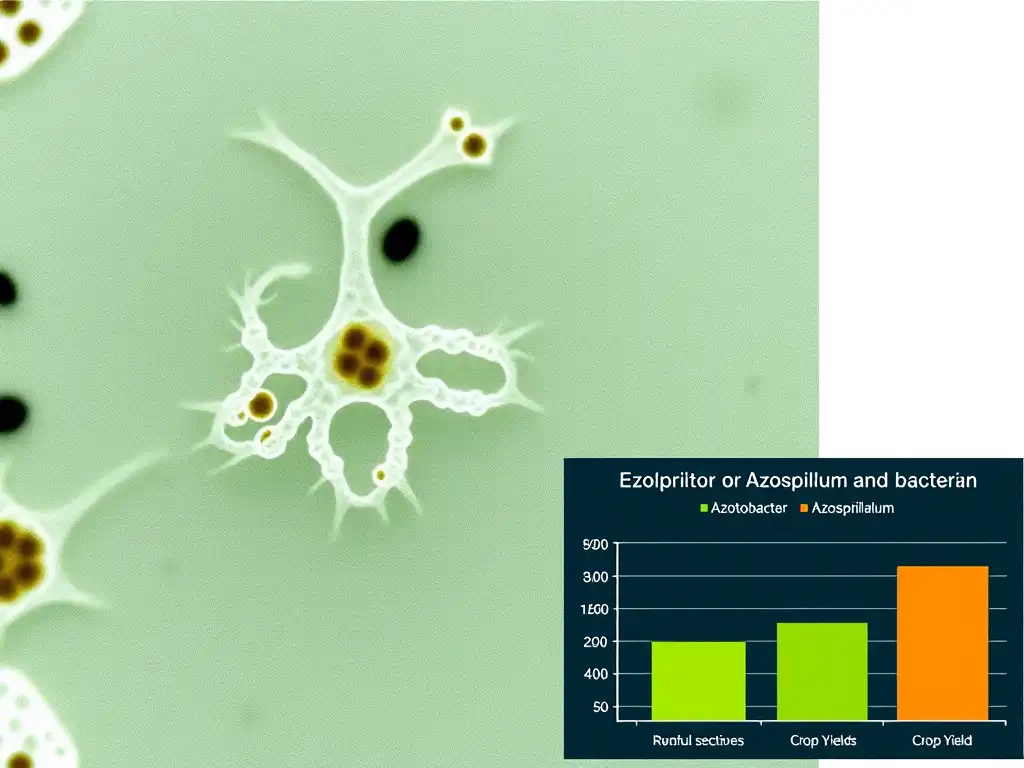 Azotobacter boosting crop growth through nitrogen fixation and hormone secretion.