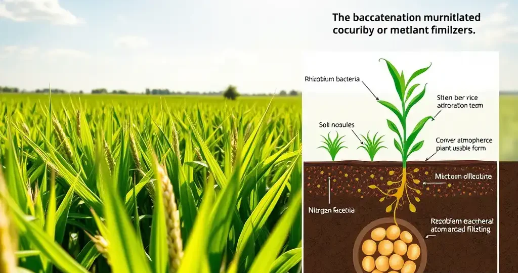 Healthy crops thriving with the help of biofertilizers like Azotobacter and Azospirillum.