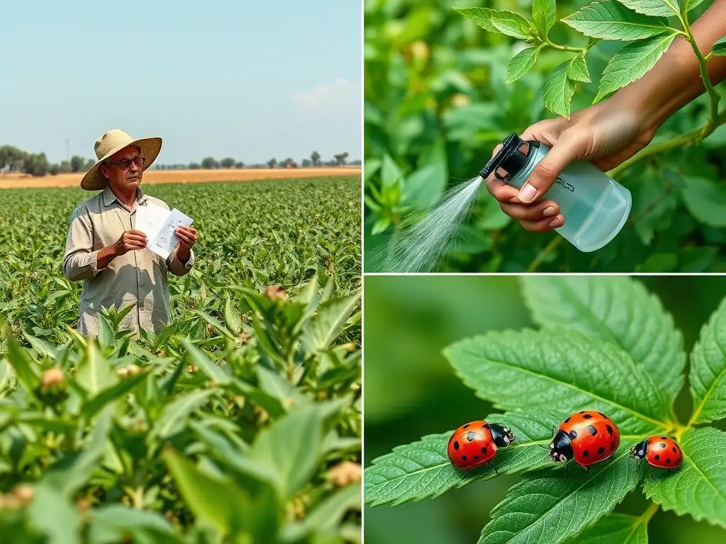 Farmer using biological control agents like Trichogramma for pest management.